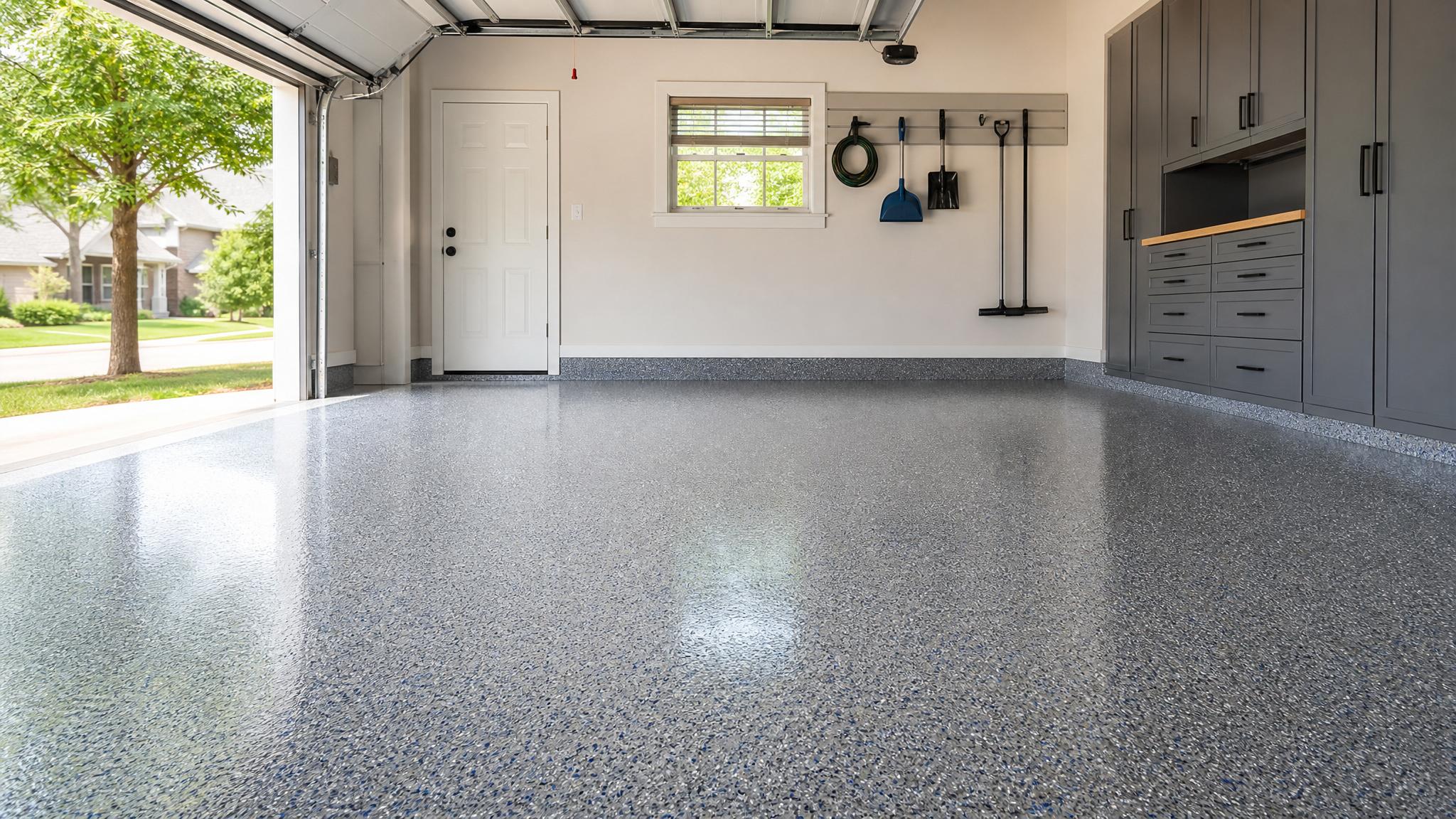 Garage floor coating project in a North Alabama residential garage